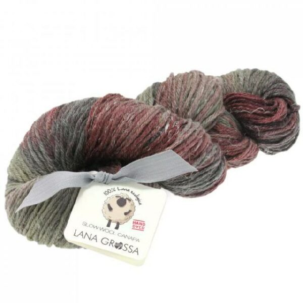 Slow Wool Canapa hand dyed Braunrot-Burgund-Graubraun Strangwolle